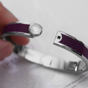 COACH Purple Plum Silver Snaphead Hinged Thin Bracelet Bangle